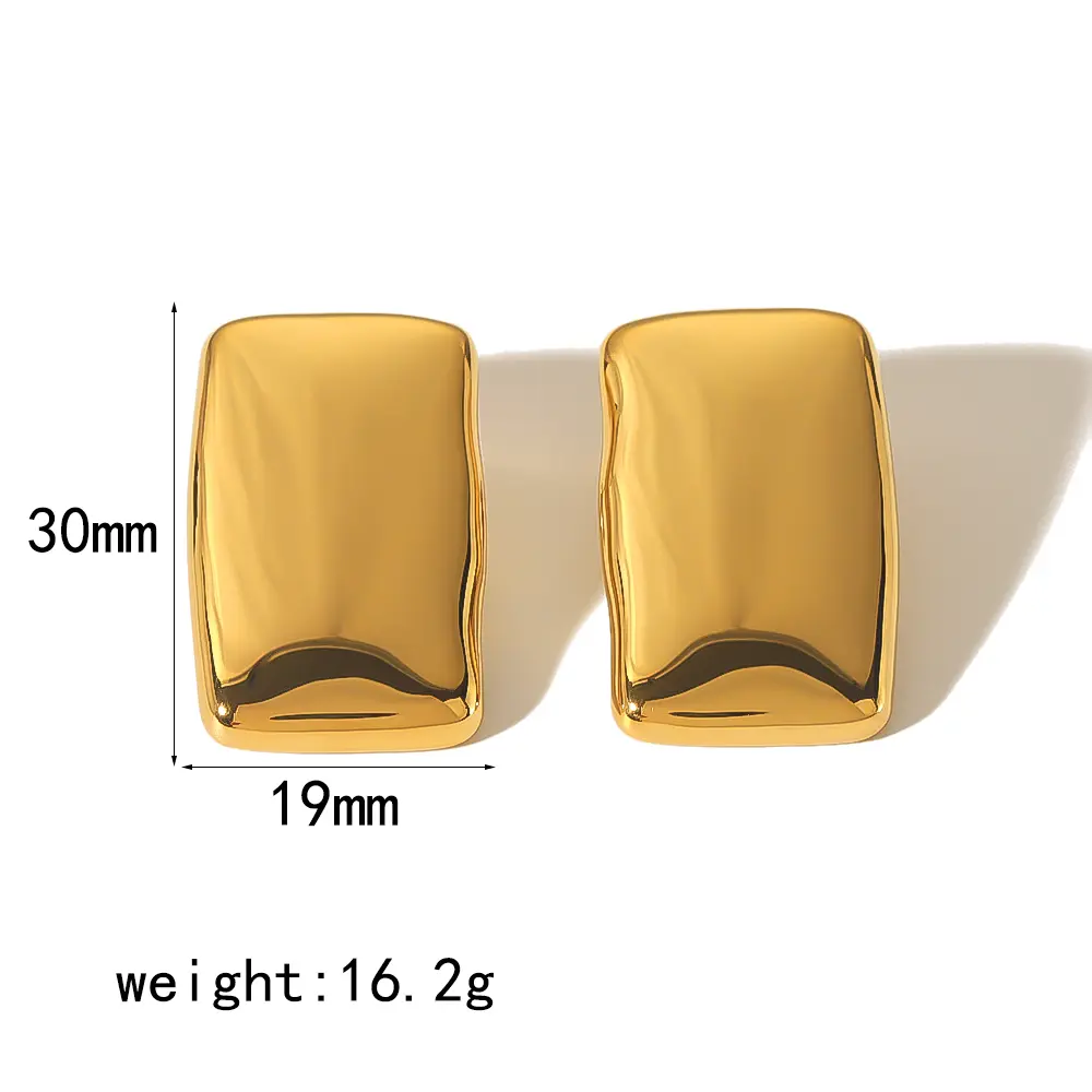 1 par de aretes de botón rectangulares de acero inoxidable chapados en oro de 18 quilates para mujer h5 Imagen2